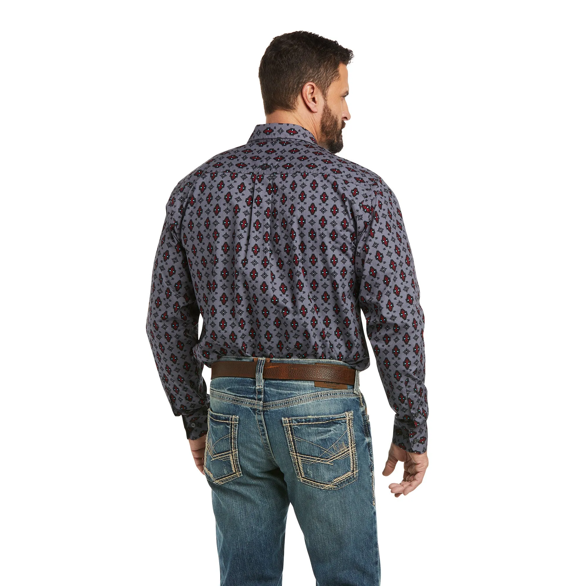 Ariat® Men's Paki Fitted Blue Steel Long Sleeve Shirt 10037072