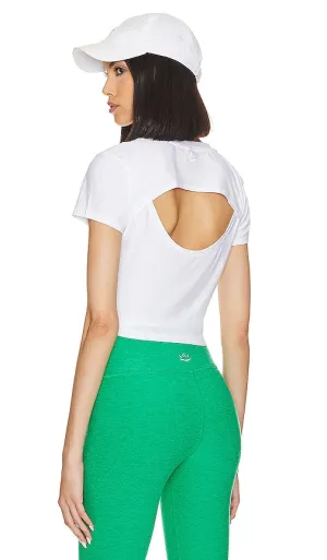 Beyond Yoga Featherweight Cropped Open Back Tee in White