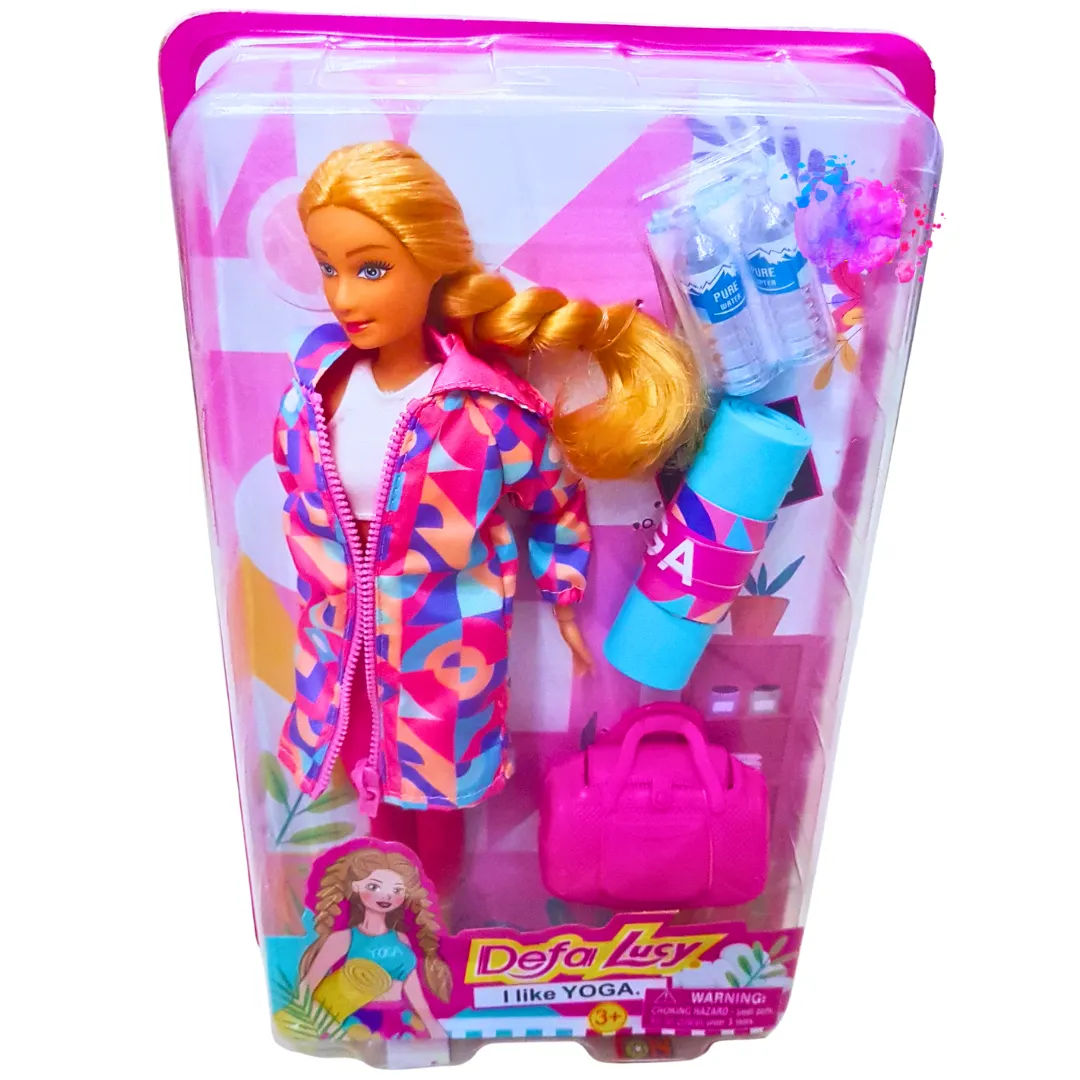 Defa Lucy Yoga Playset – Fitness Doll with Yoga Mat, Water Bottles, and Gym Bag – Perfect Gift for Girls 3 