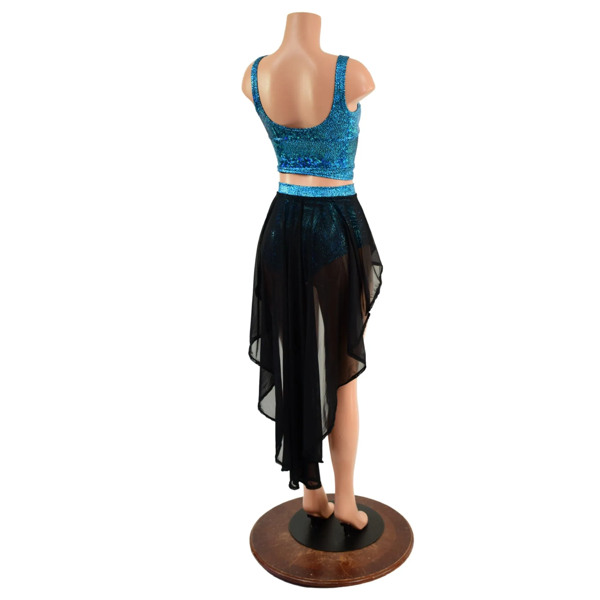 High Waist Siren Shorts with Hi Lo Mesh Overskirt and Midi Length Starlette Bralette