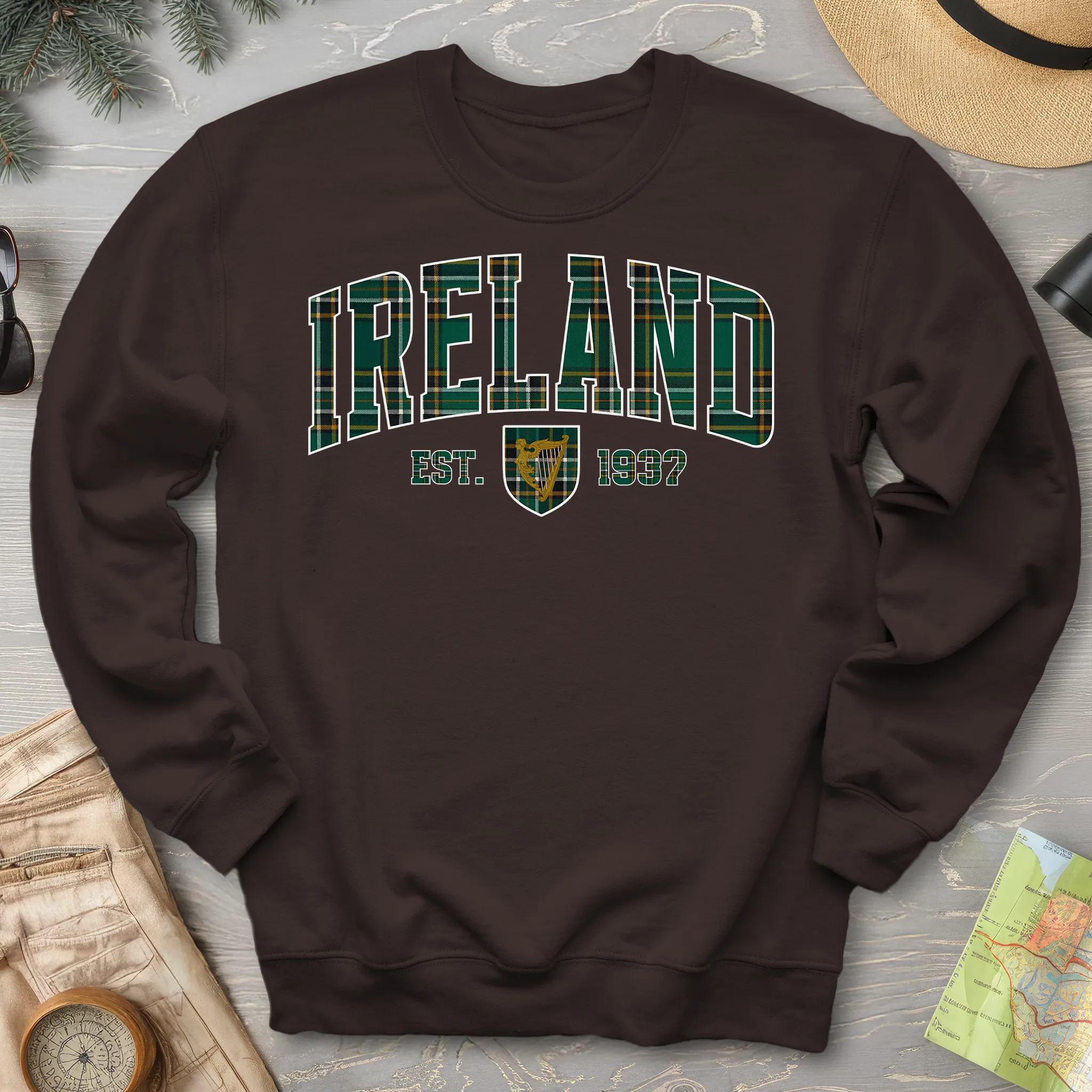 Ireland Tartan Varsity Crewneck Sweatshirt