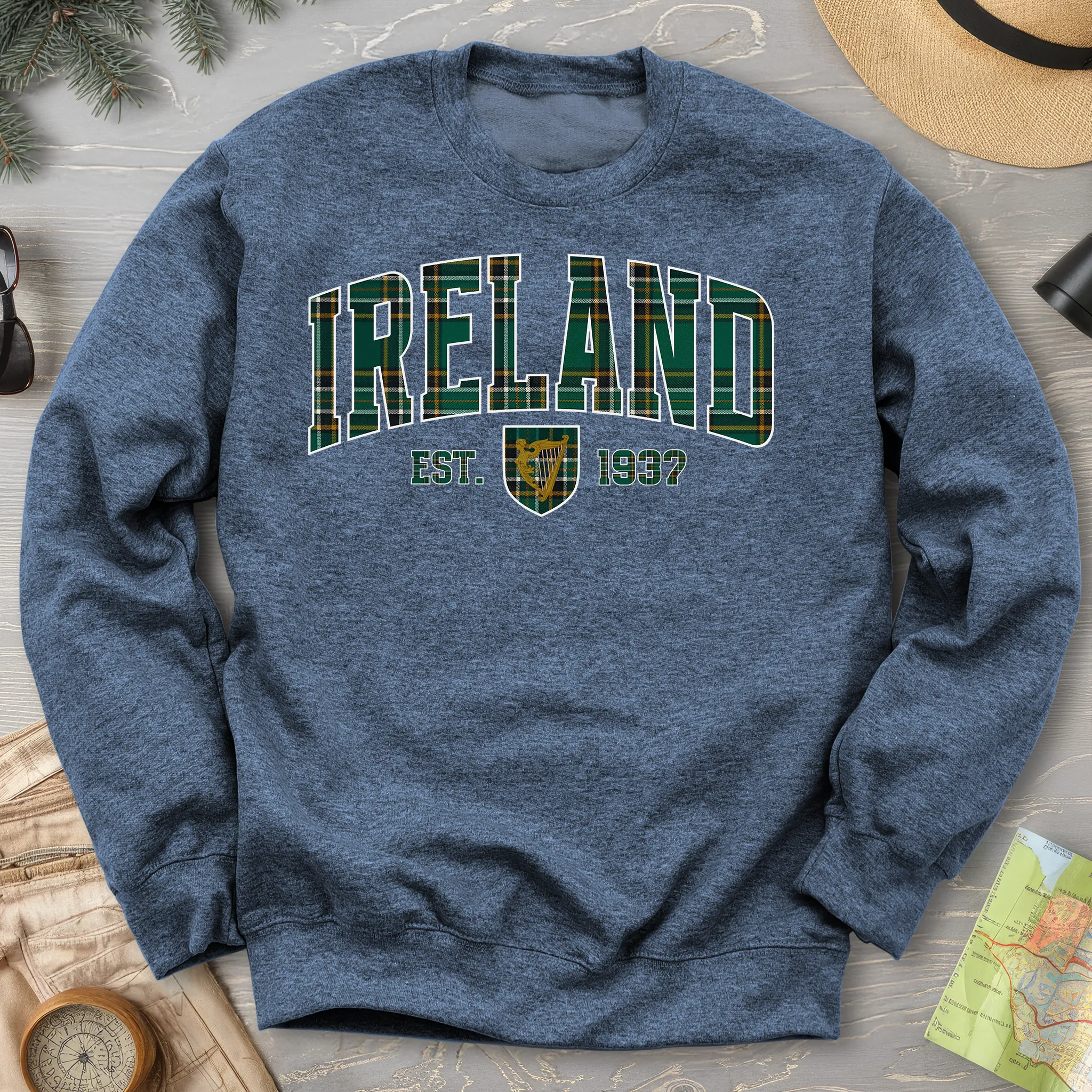 Ireland Tartan Varsity Crewneck Sweatshirt