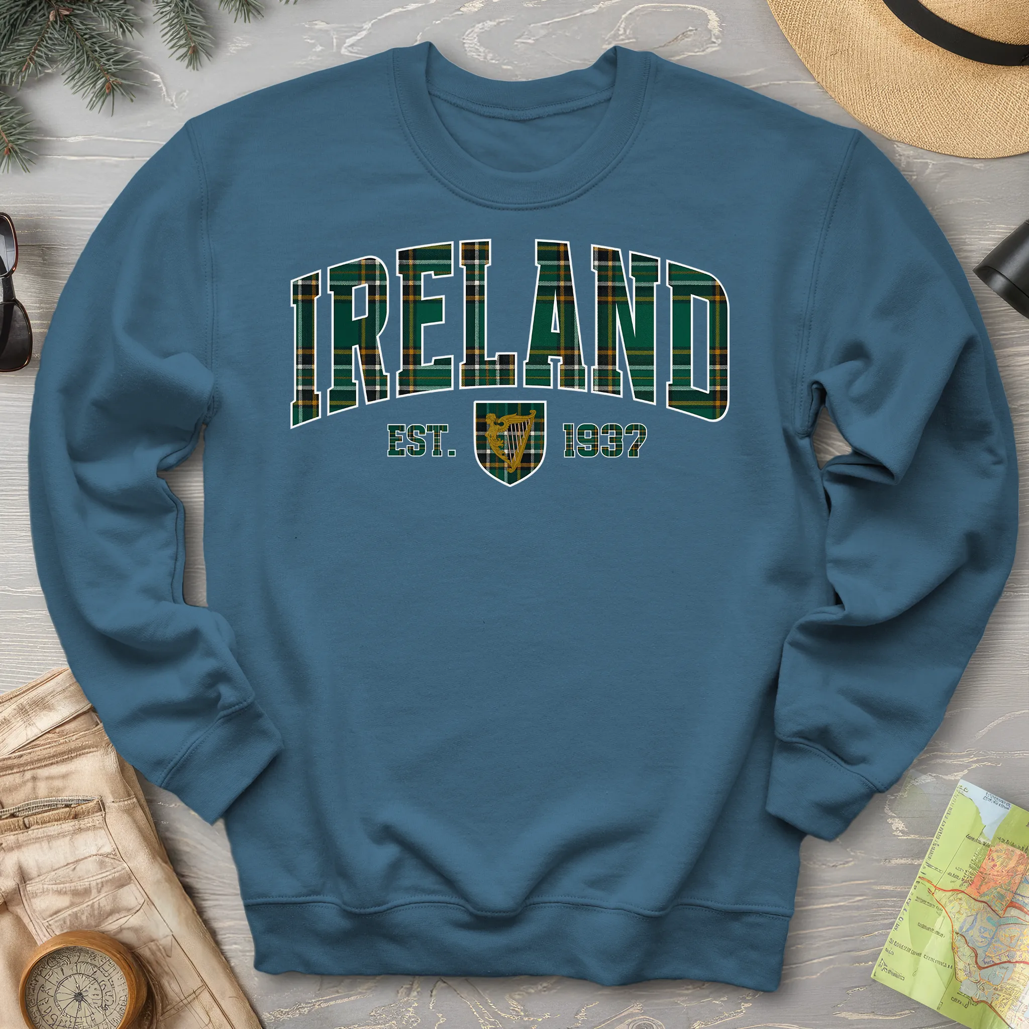 Ireland Tartan Varsity Crewneck Sweatshirt