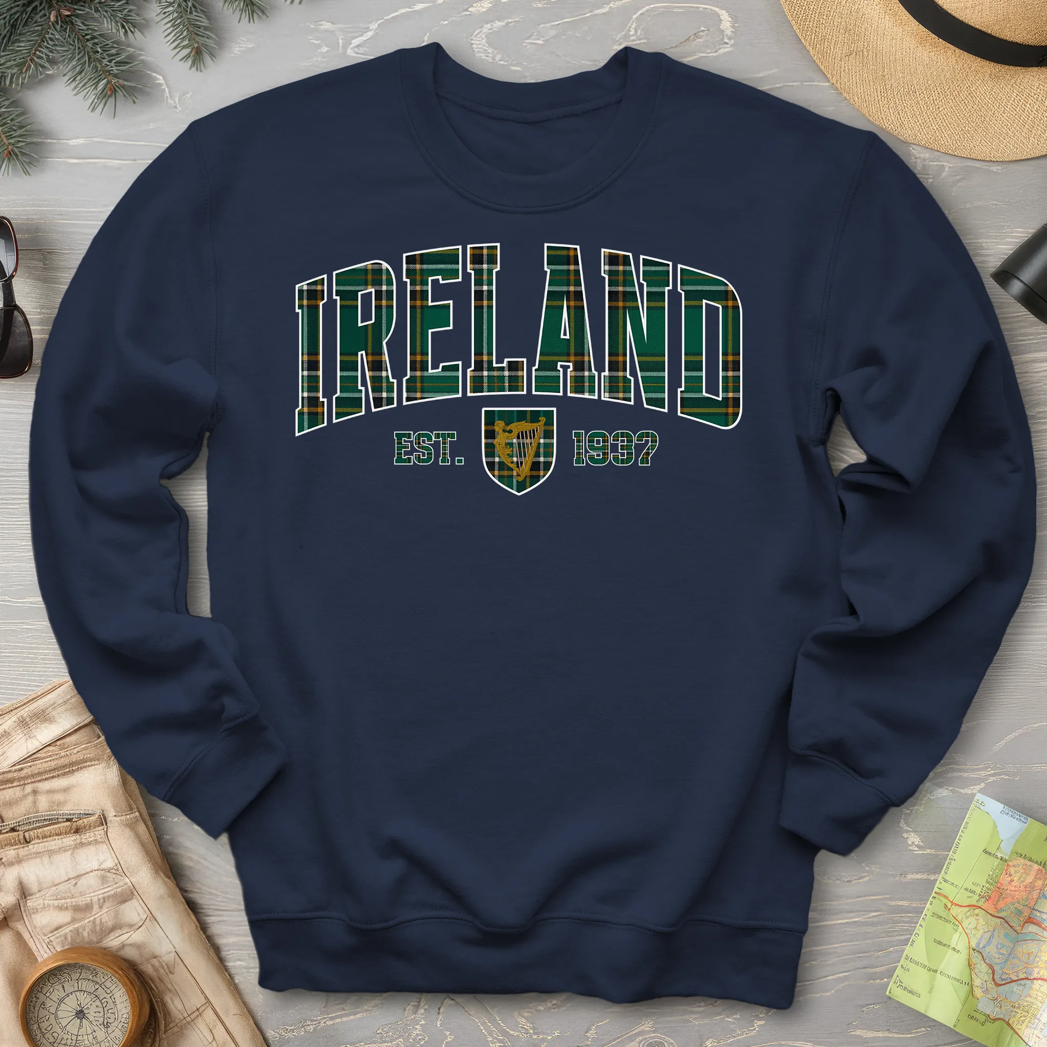 Ireland Tartan Varsity Crewneck Sweatshirt