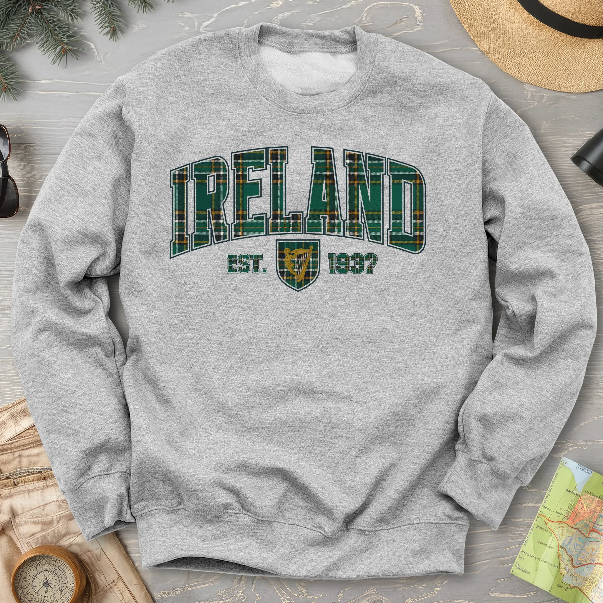 Ireland Tartan Varsity Crewneck Sweatshirt