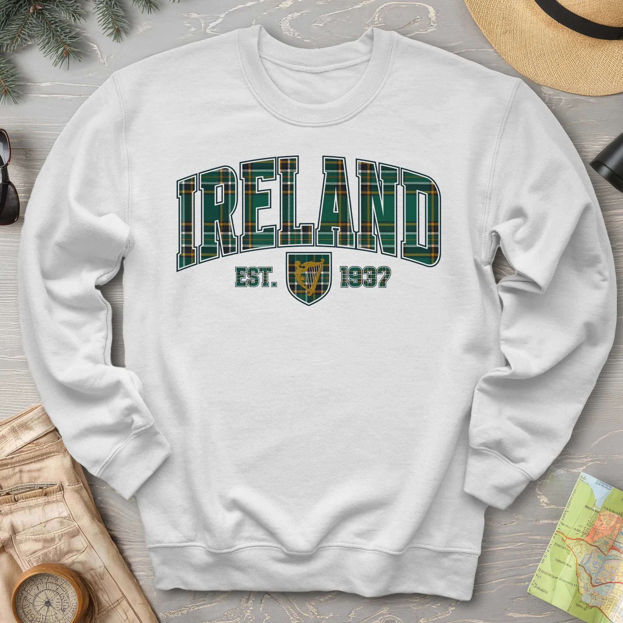 Ireland Tartan Varsity Crewneck Sweatshirt