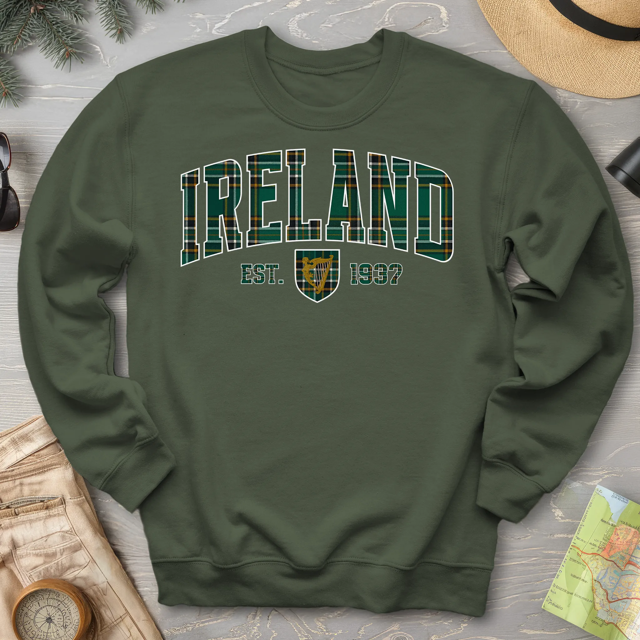 Ireland Tartan Varsity Crewneck Sweatshirt