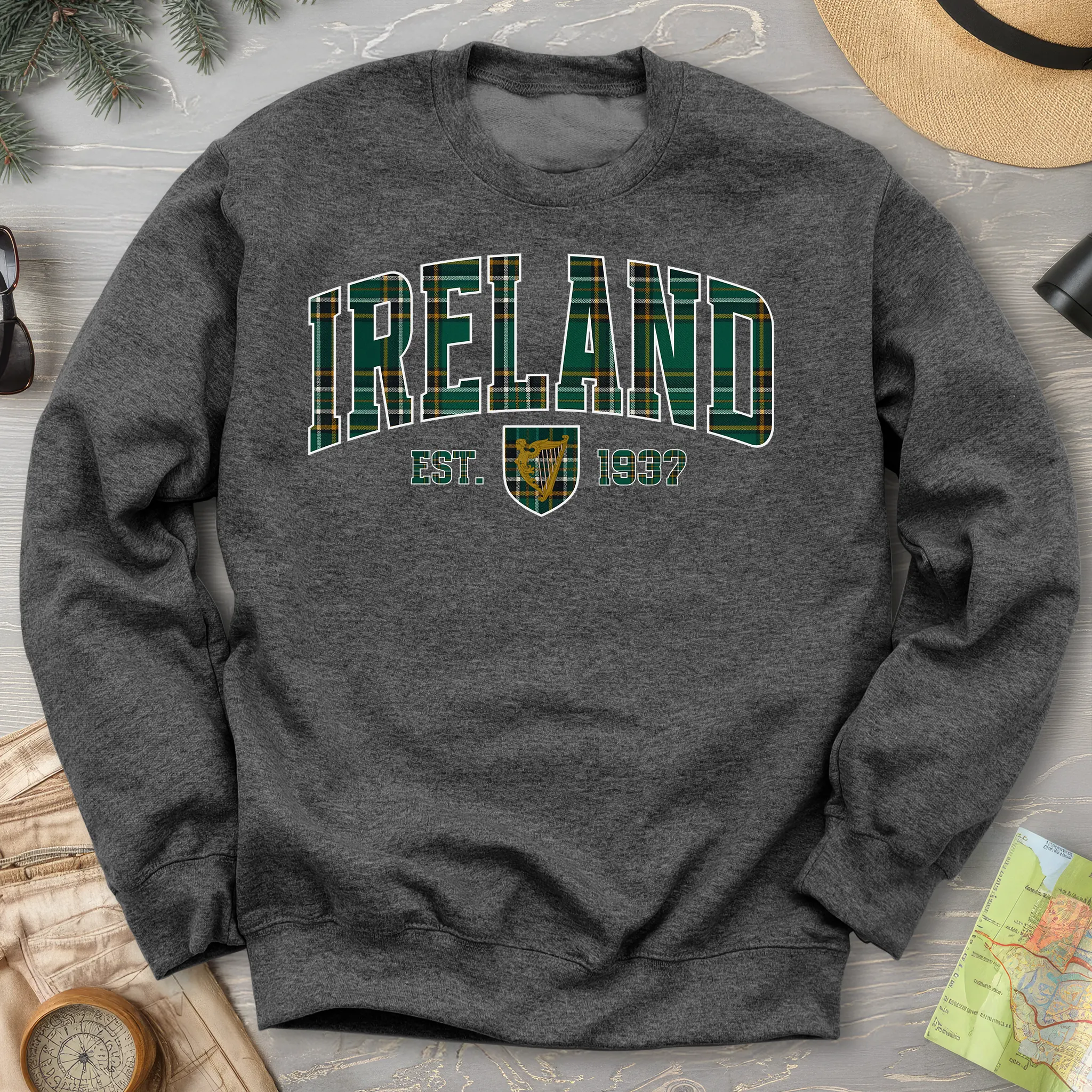 Ireland Tartan Varsity Crewneck Sweatshirt