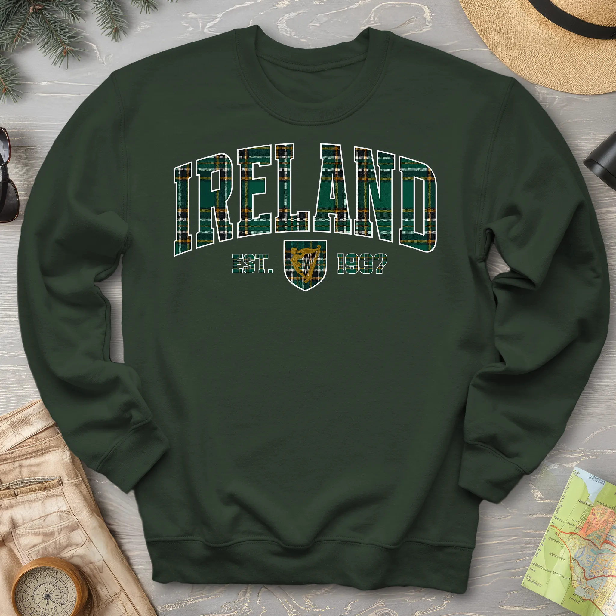 Ireland Tartan Varsity Crewneck Sweatshirt