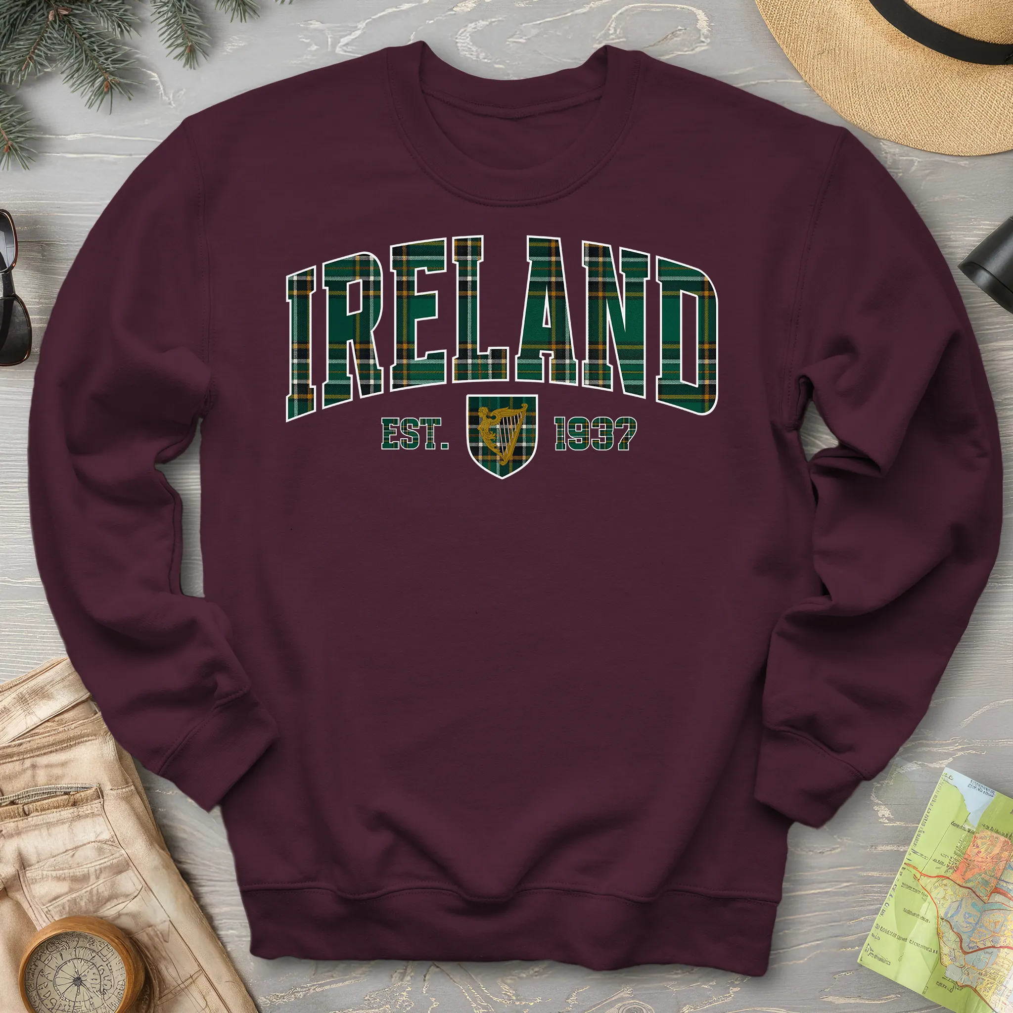 Ireland Tartan Varsity Crewneck Sweatshirt