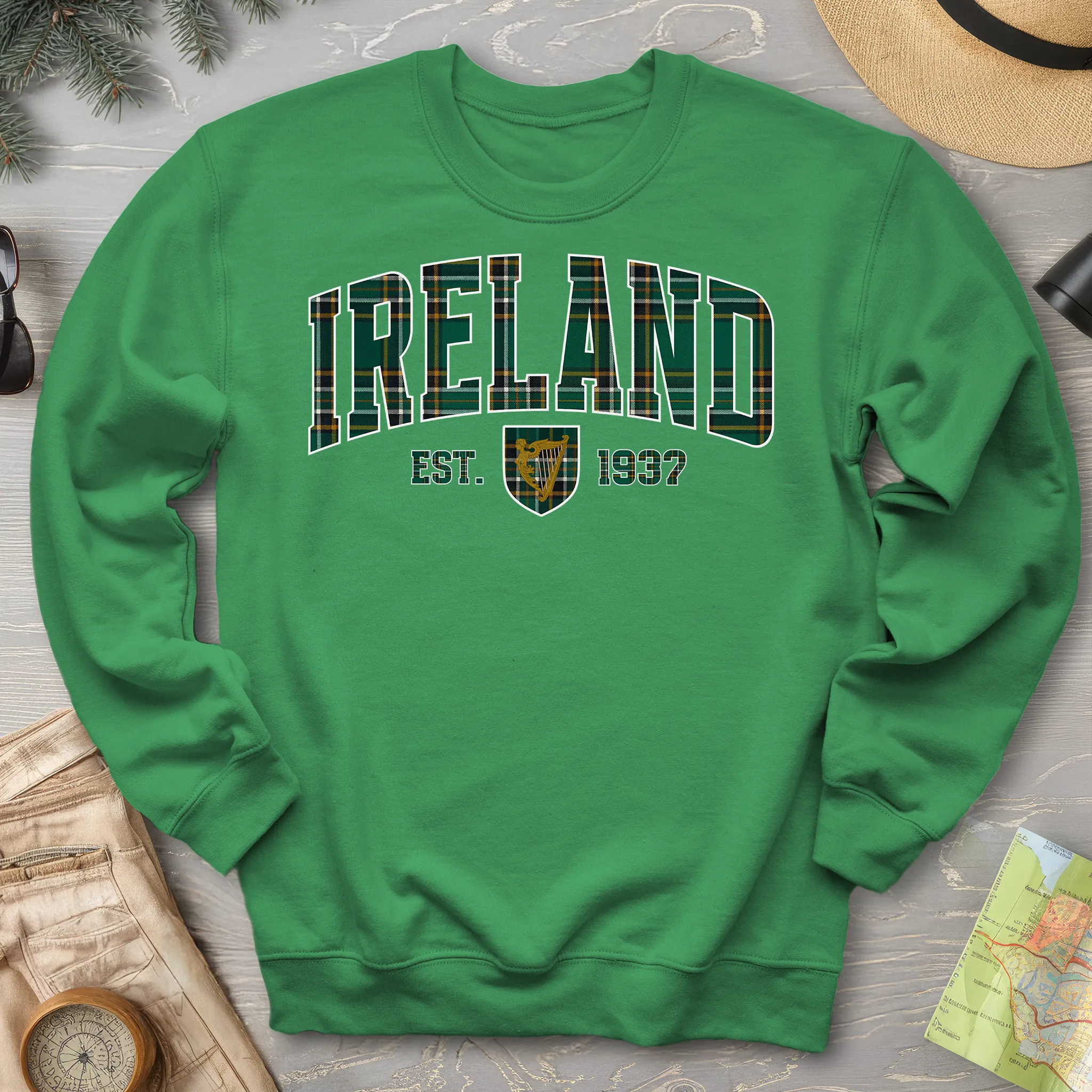 Ireland Tartan Varsity Crewneck Sweatshirt
