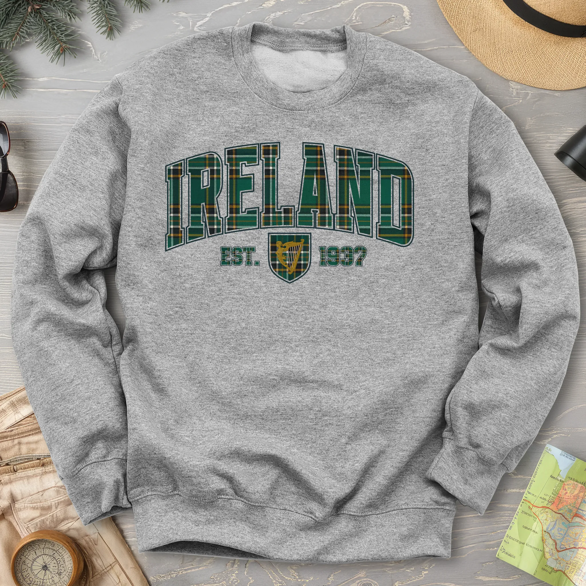 Ireland Tartan Varsity Crewneck Sweatshirt