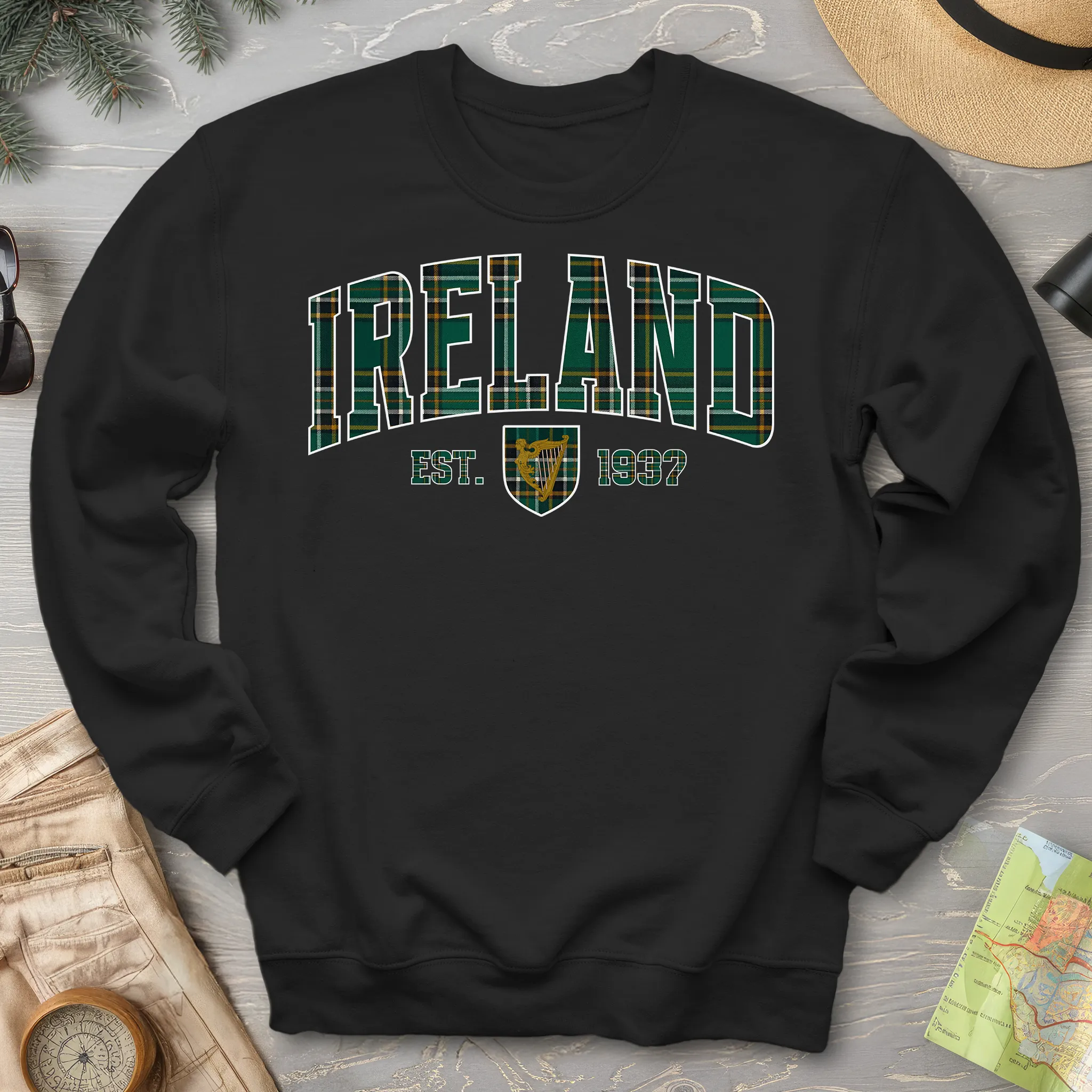 Ireland Tartan Varsity Crewneck Sweatshirt