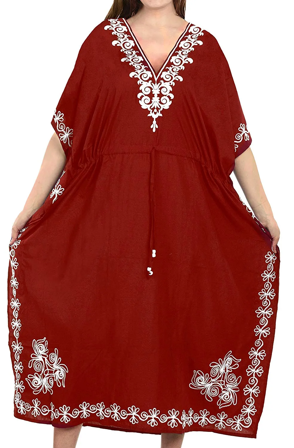 LA LEELA Rayon  Solid Women's Caftan Style Nightgown Beachwear Dress Cover up