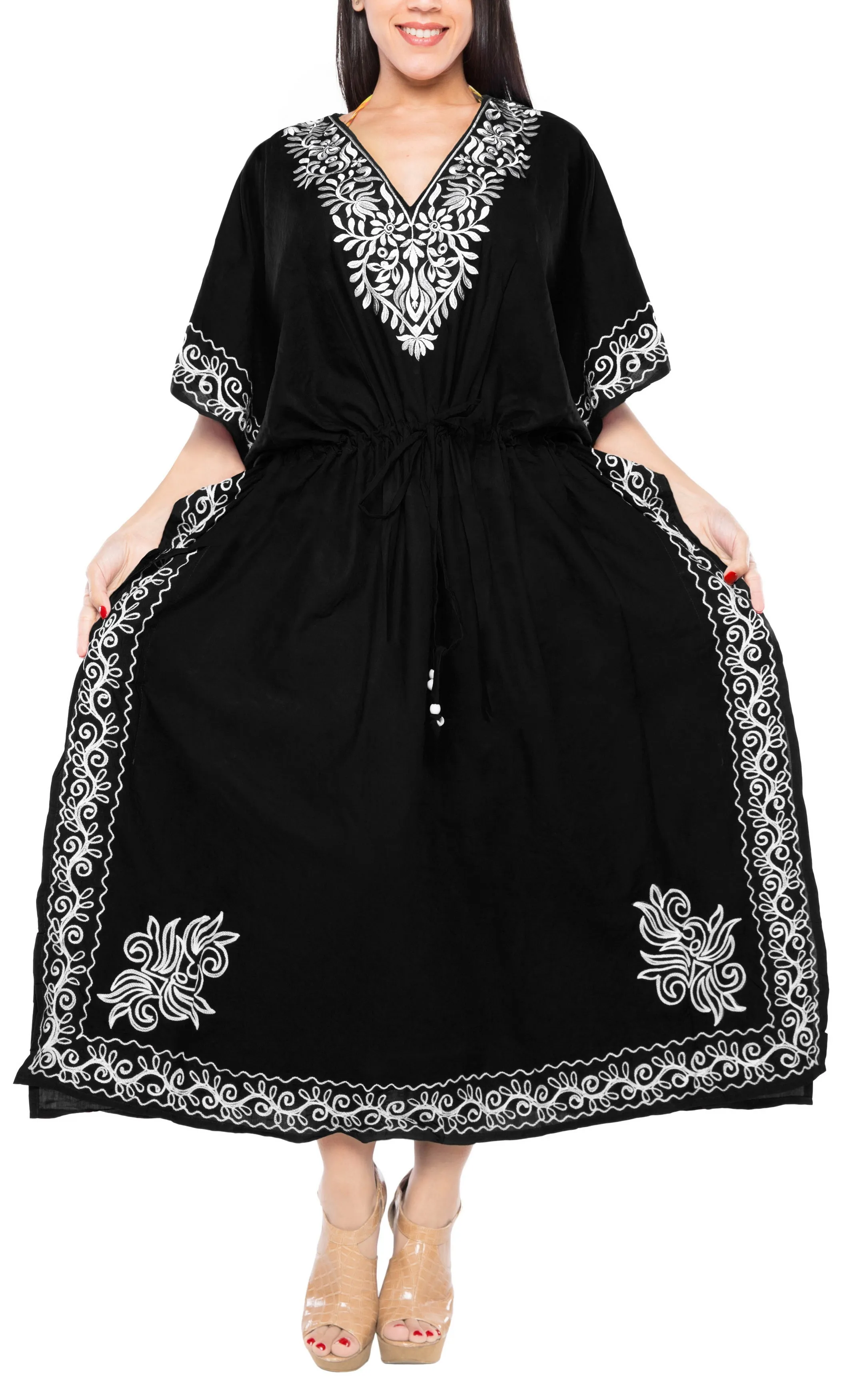 LA LEELA Rayon  Solid Women's Caftan Style Nightgown Beachwear Dress Cover up