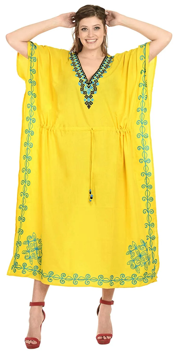LA LEELA Rayon  Solid Women's Caftan Style Nightgown Beachwear Dress Cover up