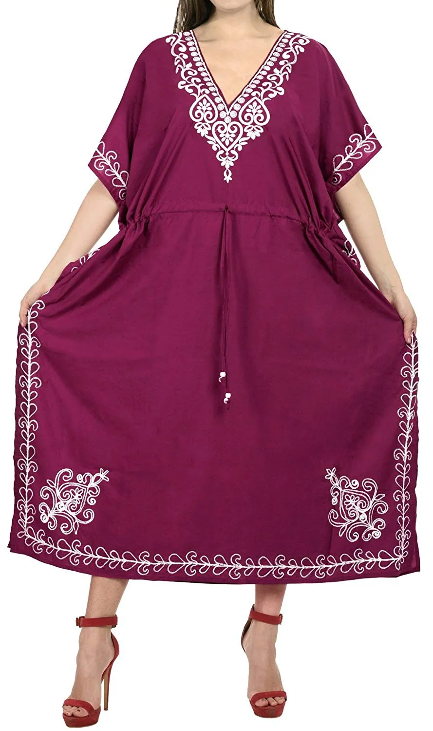 LA LEELA Rayon  Solid Women's Caftan Style Nightgown Beachwear Dress Cover up