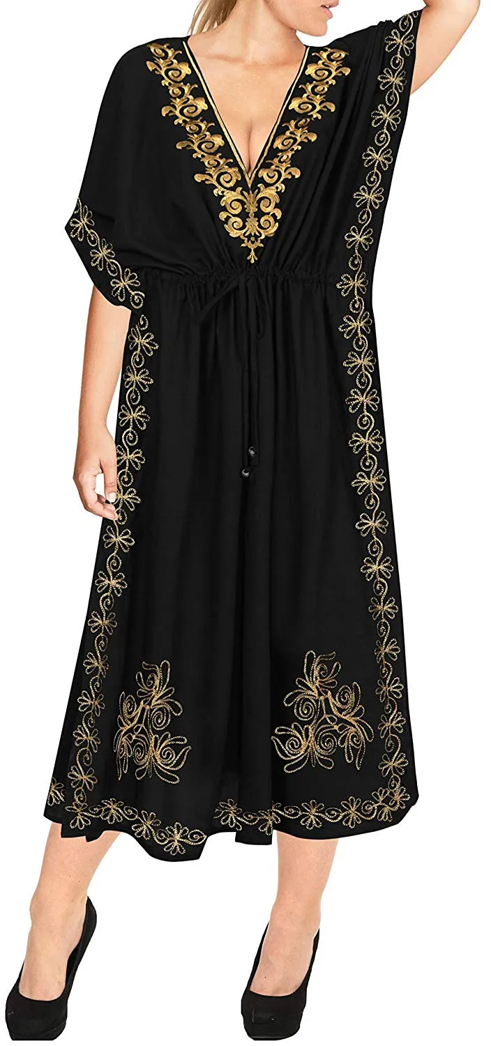 LA LEELA Rayon  Solid Women's Caftan Style Nightgown Beachwear Dress Cover up