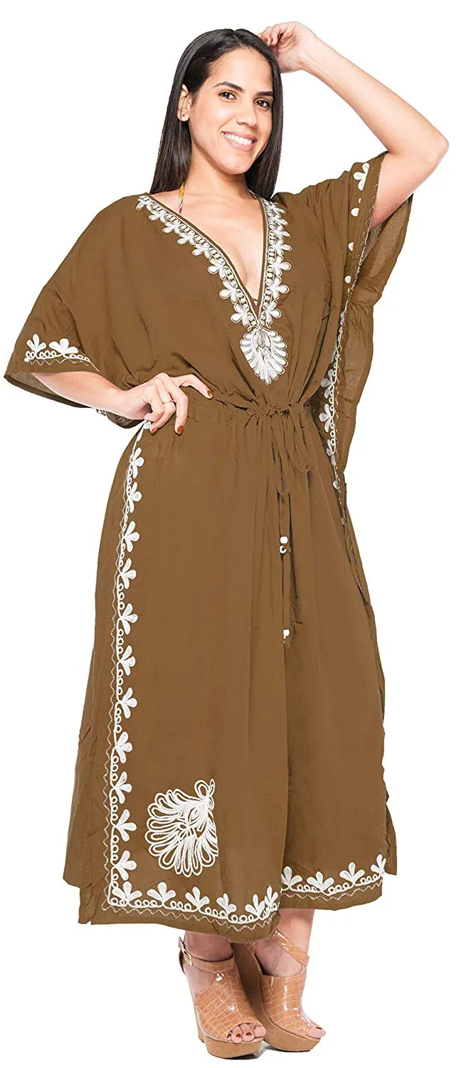 LA LEELA Rayon  Solid Women's Caftan Style Nightgown Beachwear Dress Cover up