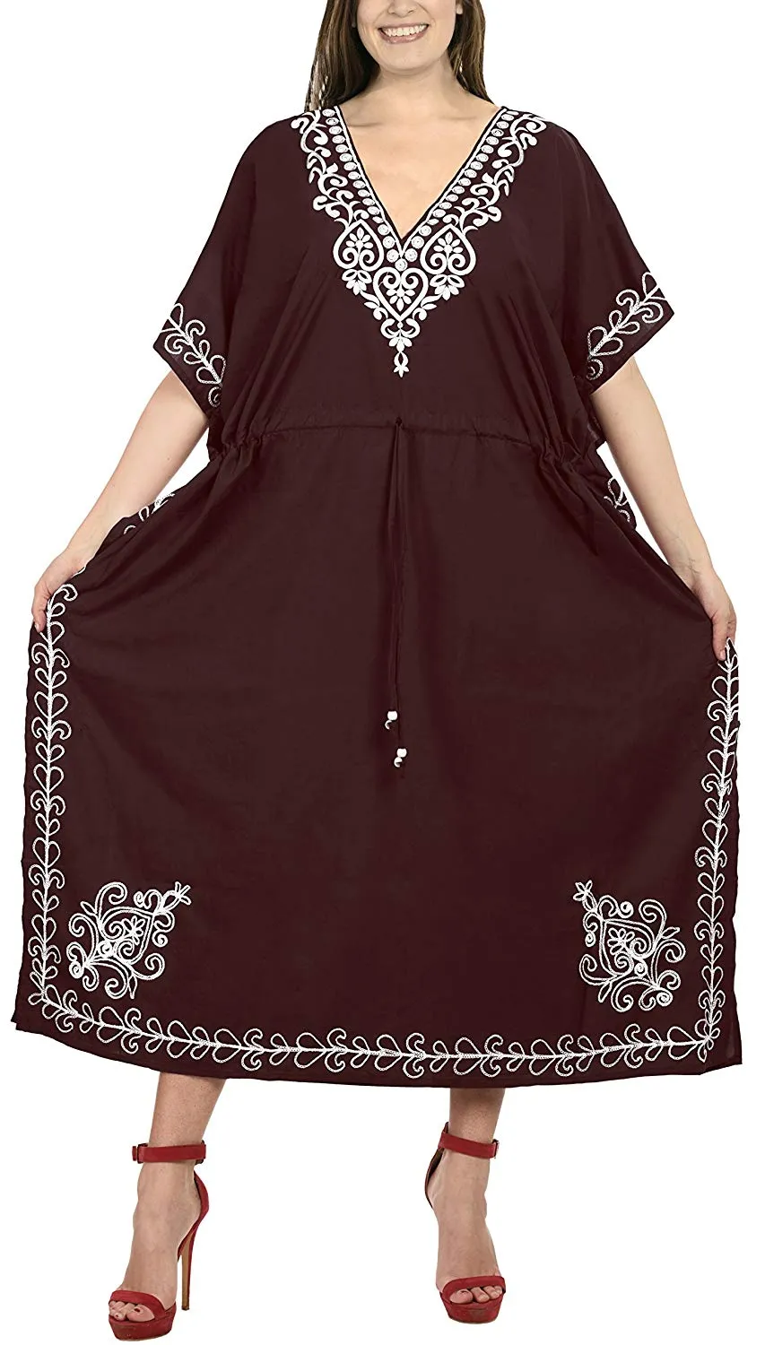 LA LEELA Rayon  Solid Women's Caftan Style Nightgown Beachwear Dress Cover up