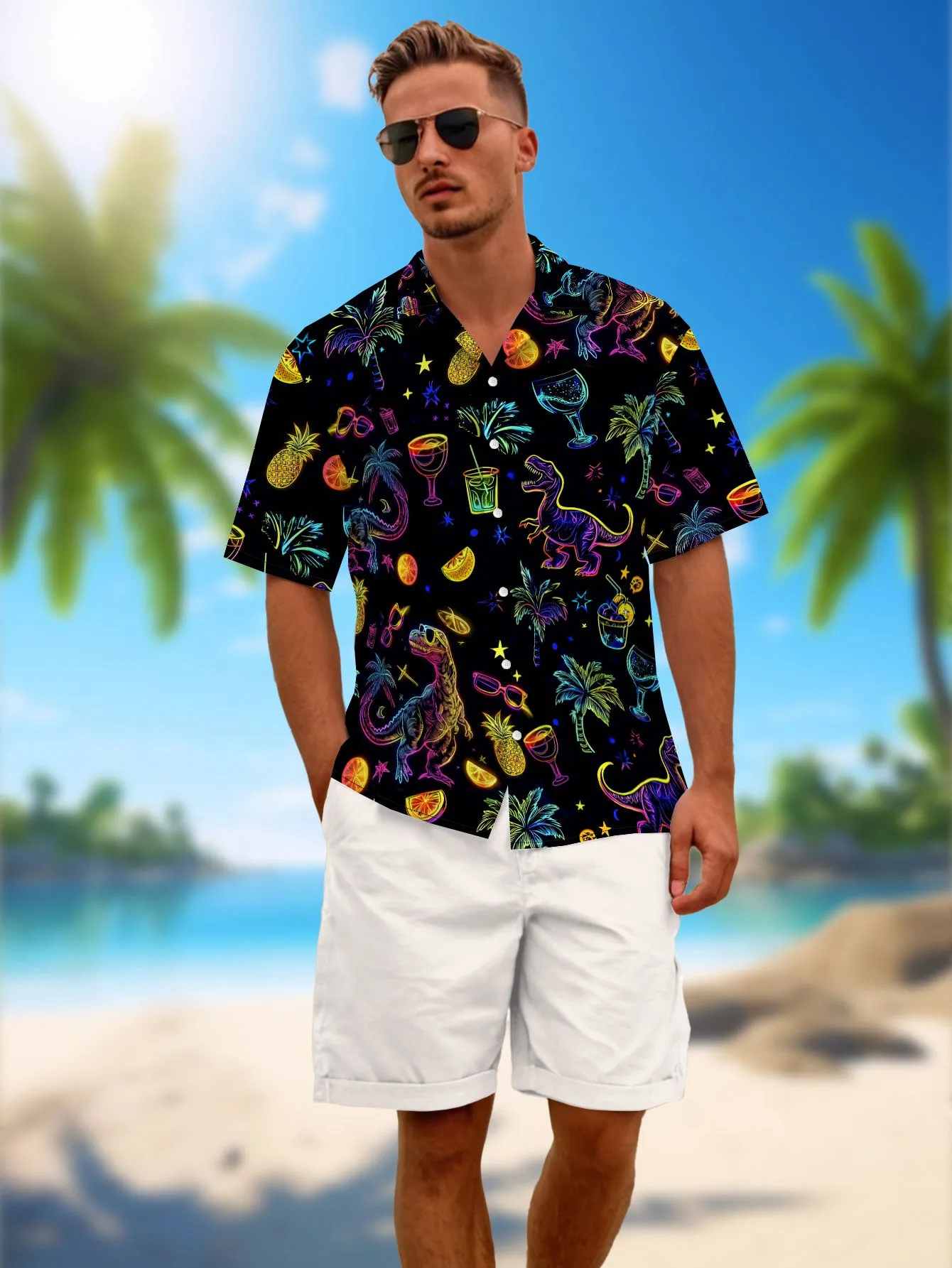 Men‘s Hawaiian Shirt Short Sleeve Animal Button Down Shirt Tropical Shirt