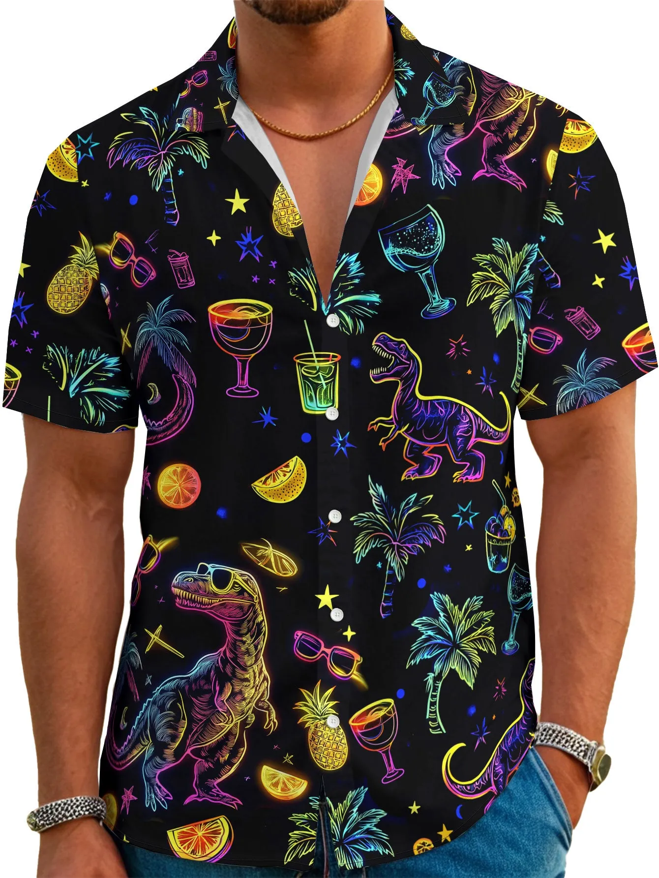 Men‘s Hawaiian Shirt Short Sleeve Animal Button Down Shirt Tropical Shirt