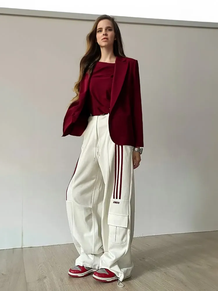 Modern Womens Work Suit Sets Suit Blazer Top and Comfortable Loose Sporty Pant