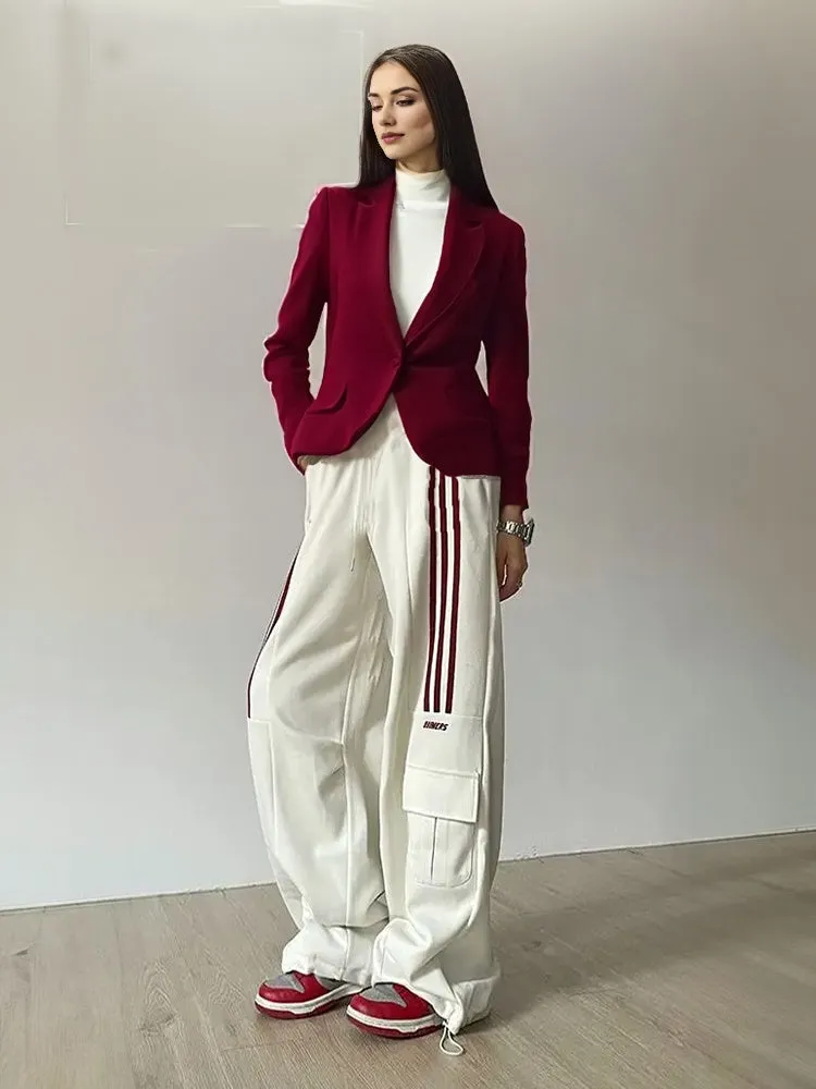 Modern Womens Work Suit Sets Suit Blazer Top and Comfortable Loose Sporty Pant