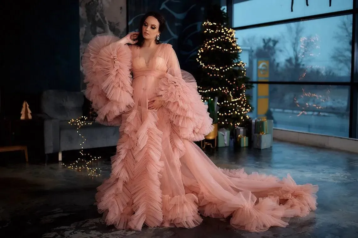 Mother-Daughter Puffy Tulle Photoshoot Gowns