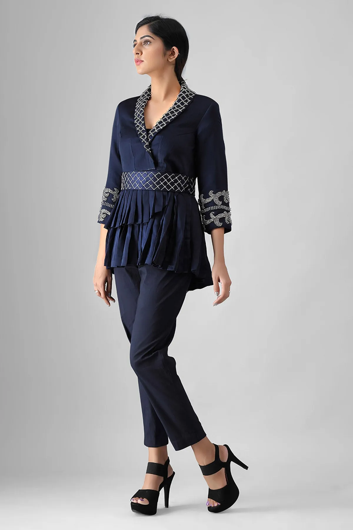 Navy Blue Embroidered Co-ord Set