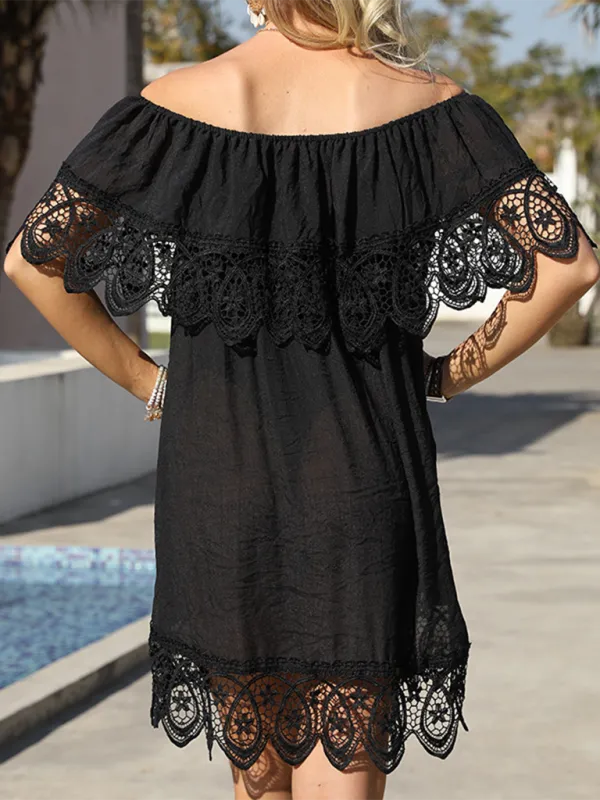 Off-Shoulder Cover-Up Dress with Embroidery - Perfect for Beach Days