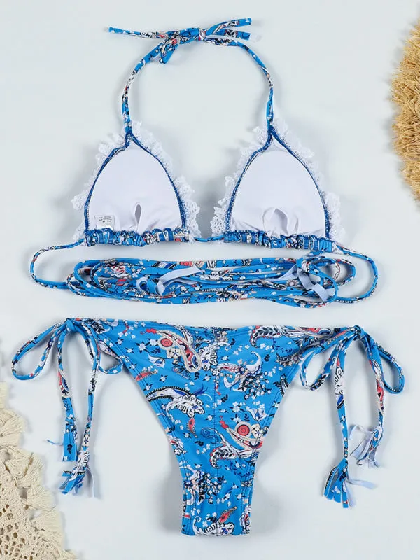 Wireless Tri Bra and Bikini String - 2 Piece Swimwear in Beads Parsley Print